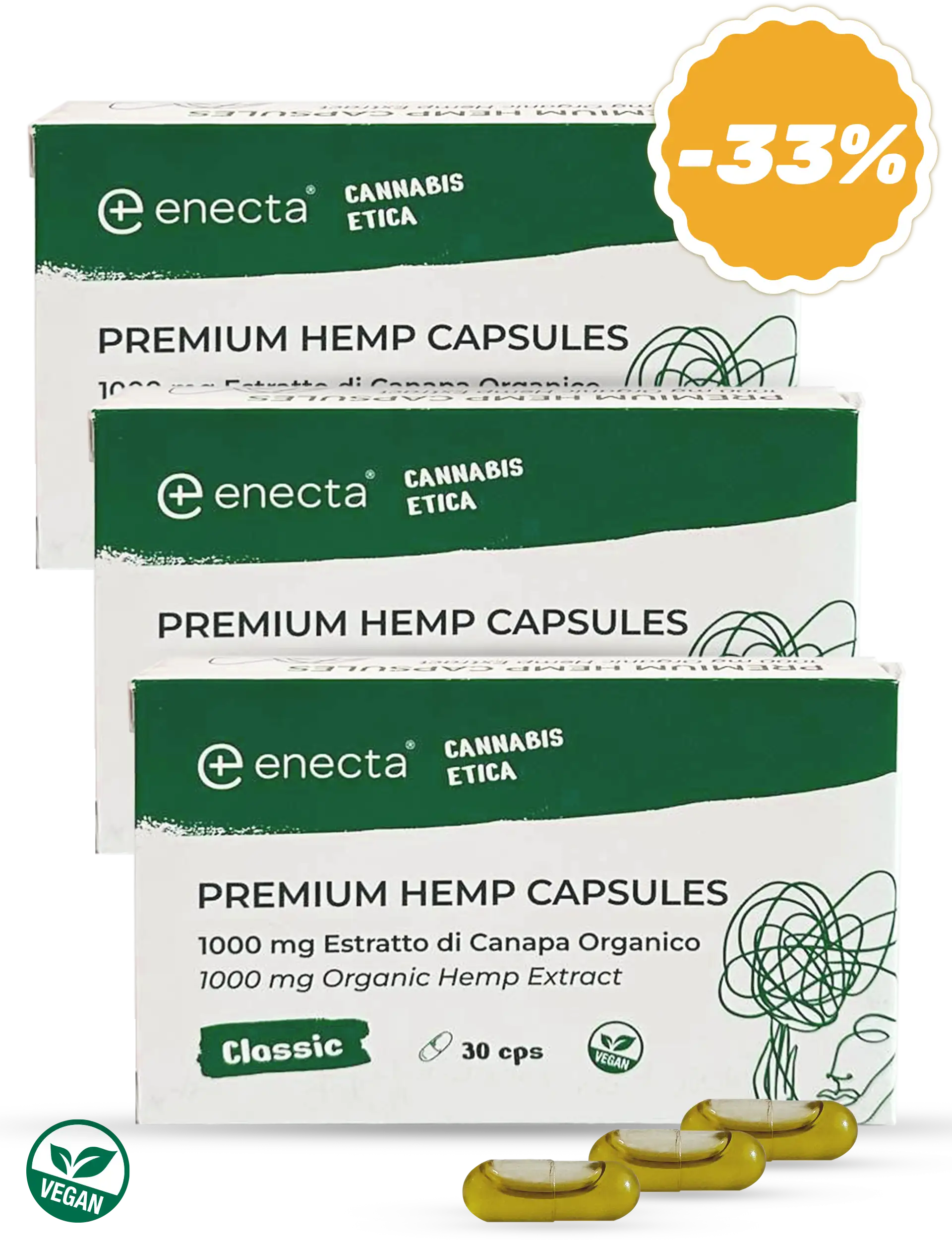 3 pack | Cannabis Oil Capsules: CBD Capsules | 30 caps – Enecta